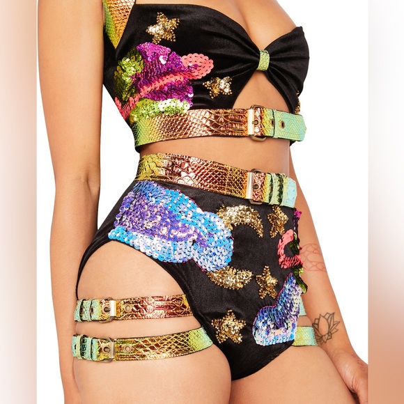 Jackalope Land Other - Sequin Embellished Black Bodysuit